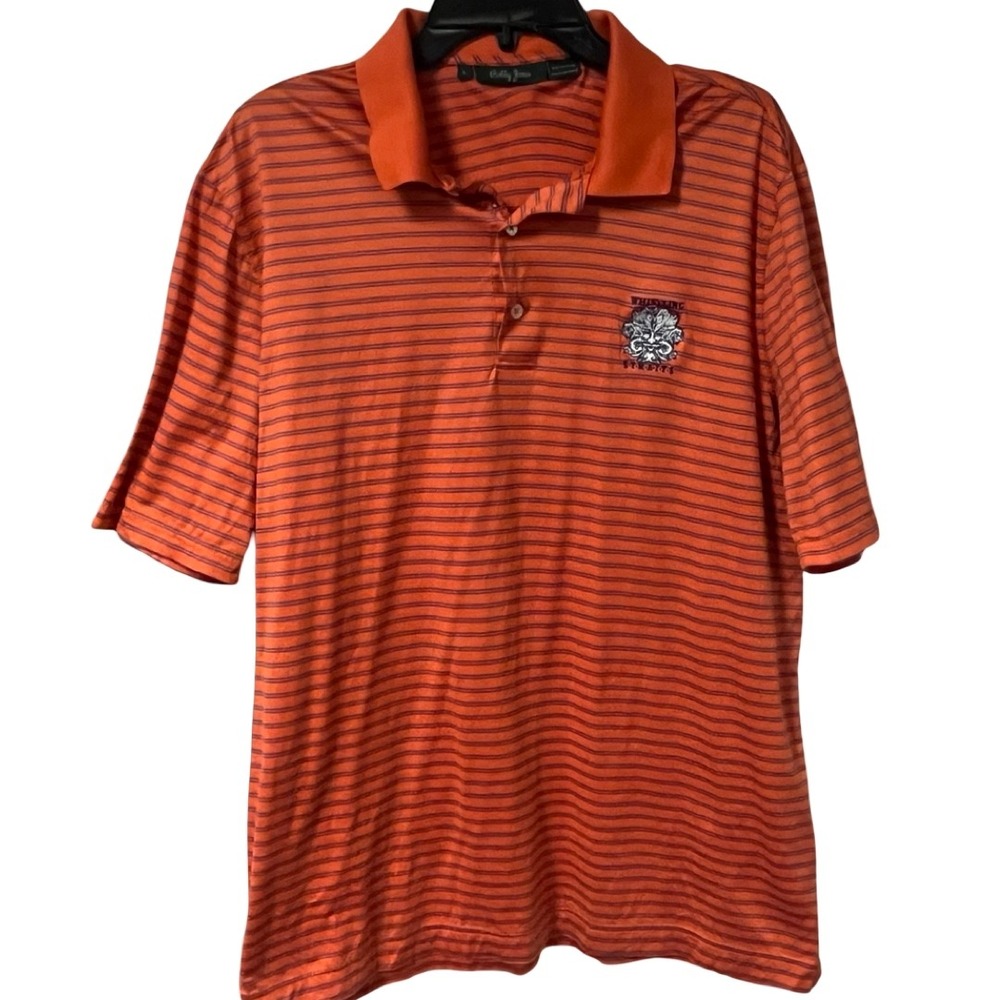 Bobby Jones Mens Orange Stripe Polo‎ Shirt Whistling Straits Golf Size L